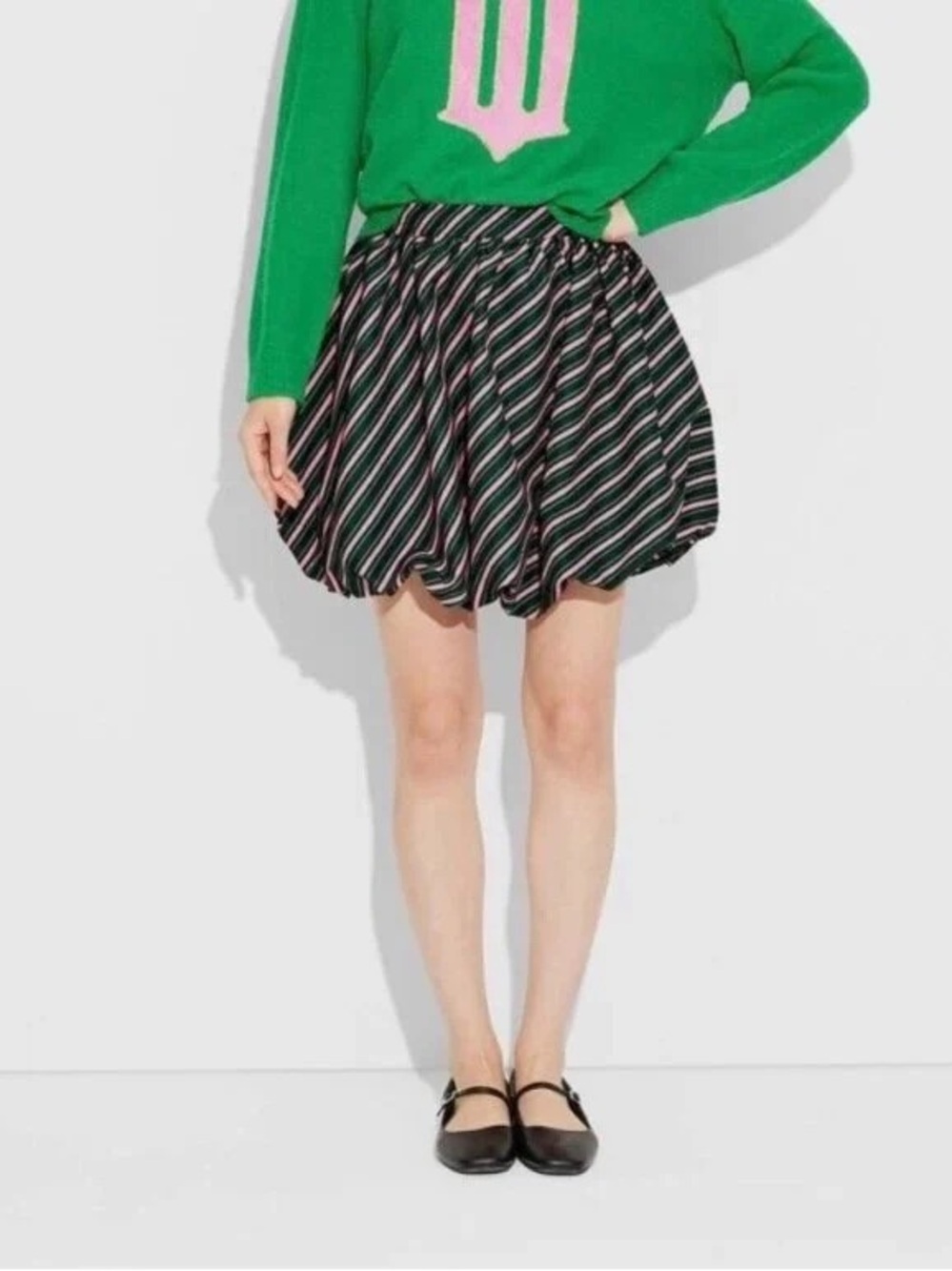 Paul Tazewell x Wicked Pink and Green Striped Bubble Skirt
